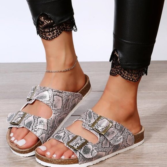 MODA ME COUTURE Shoes - MODA DOLLZ Snakeskin print double buckle sandals